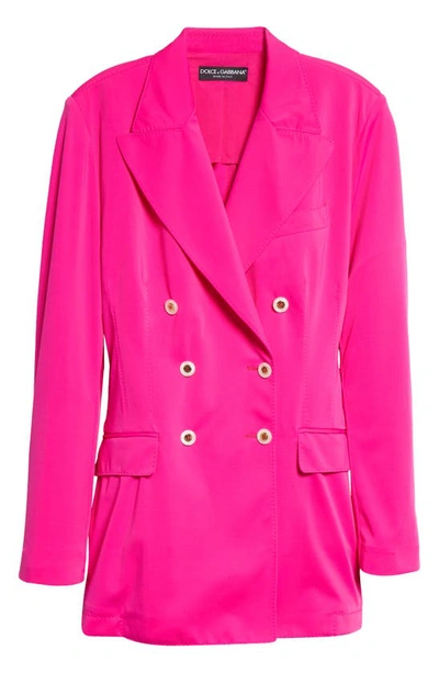 Shop Dolce & Gabbana Double Breasted Stretch Jersey Blazer In Bright Pink