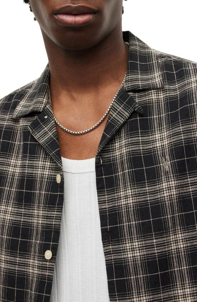 Shop Allsaints Serra Plaid Short Sleeve Button-up Cotton & Linen Camp Shirt In Jet Black