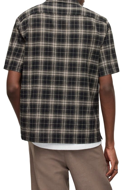 Shop Allsaints Serra Plaid Short Sleeve Button-up Cotton & Linen Camp Shirt In Jet Black