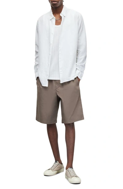 Shop Allsaints Cypress Slub Linen Button-up Shirt In Optic White