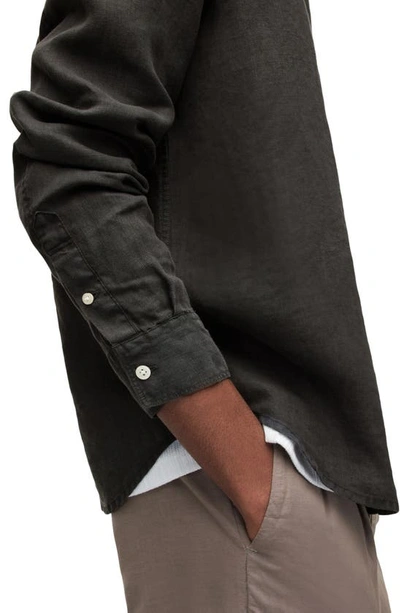 Shop Allsaints Cypress Slub Linen Button-up Shirt In Washed Black