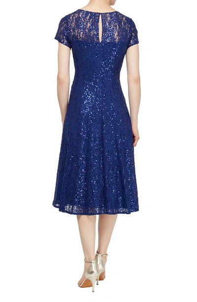 Sl Fashions Tea Length Sequin Lace Dress In Irs