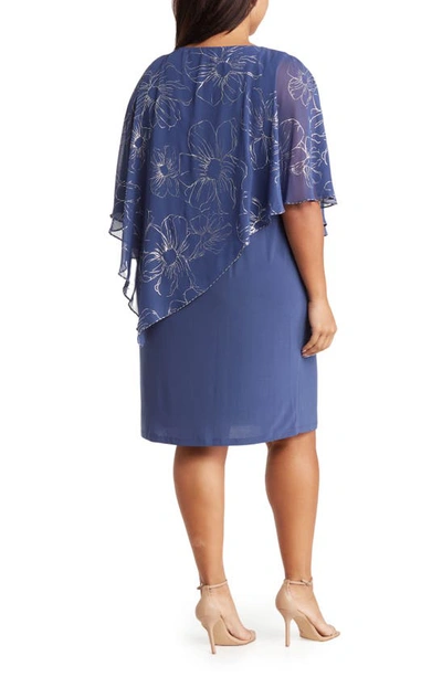 Sl Fashions Floral Asymmetric Popover Shift Dress In Wedgewood