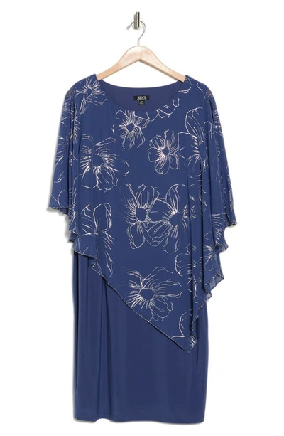 Shop Sl Fashions Floral Asymmetric Popover Shift Dress In Wedgewood