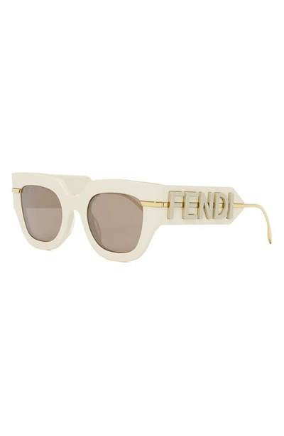 Shop Fendi The Graphy 51mm Geometric Sunglasses In Ivory / Brown