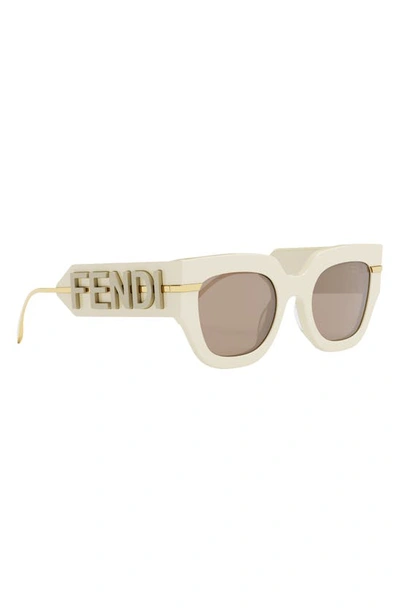Shop Fendi The Graphy 51mm Geometric Sunglasses In Ivory / Brown