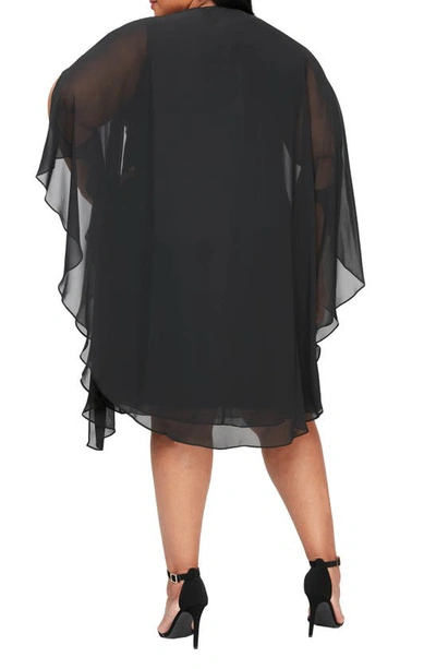 Shop Slny High Neck Multi Chiffon Capelet & Dress 2-piece Set In Black