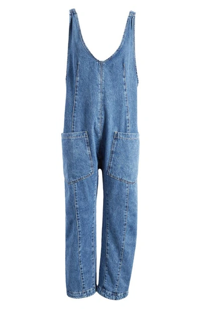 Free People High Roller Denim Jumpsuit In Sapphire Blue