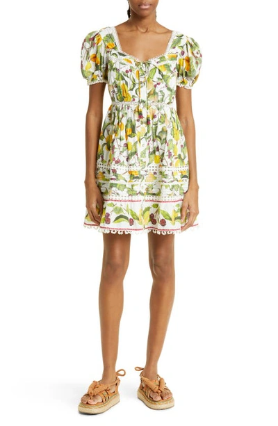 Shop Farm Rio Fruit Orchard Cotton Minidress In Fruit Orchard Off-wh