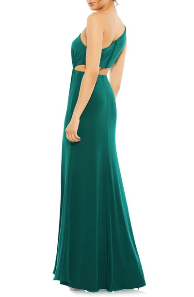 Shop Ieena For Mac Duggal One-shoulder Cutout Jersey Gown In Emerald