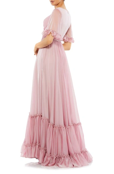 Shop Mac Duggal Butterfly Ruffle Trimmed A-line Gown In Rose