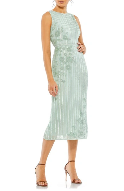 Shop Mac Duggal Sequin Stripe & Floral Sheath Dress In Seafoam