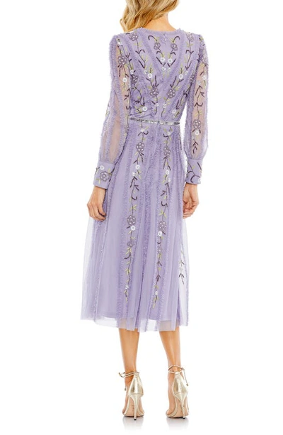 Shop Mac Duggal Beaded Floral Long Sleeve Cocktail Dress In Lilac