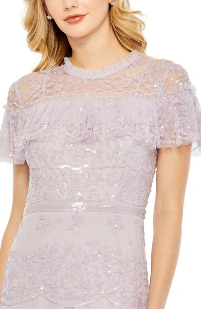 Shop Mac Duggal Embellished Ruffle Gown In Lilac
