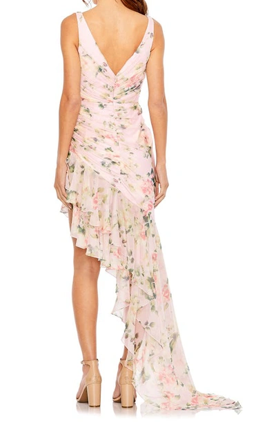 Shop Mac Duggal Ruched Trailing Hem Dress In Pink Multi