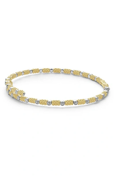 Lagos 18k White & Yellow Gold Signature Caviar Diamond Superfine Cuff Coil Bracelet In Gold
