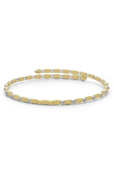 Lagos 18k White & Yellow Gold Signature Caviar Diamond Superfine Cuff Coil Bracelet In Gold