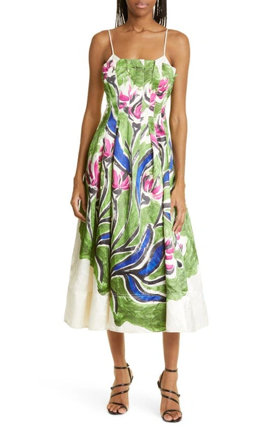 Shop Aje Paradiso Linen Blend A-line Dress In Native Gumnut Floral