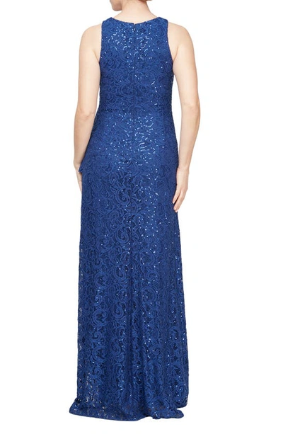 Alex Evenings Sequin Ruched Ruffle A-line Dress In Royal