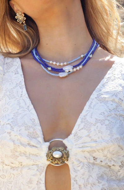 Shop Petit Moments Newton Beaded Necklace In Blue