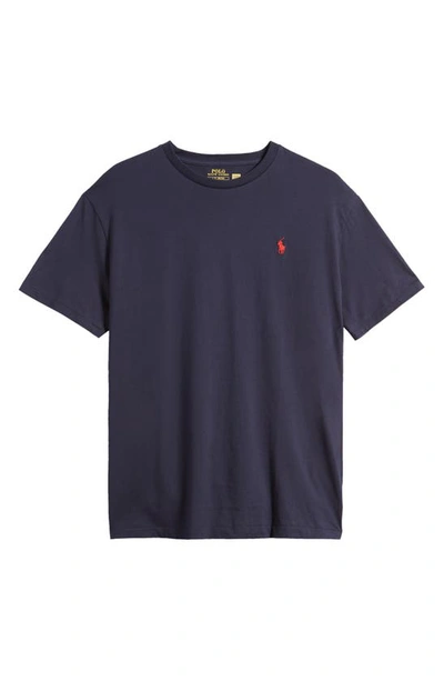 Polo Ralph Lauren Blue Crewneck T-shirt With Pony Embroidery On The Front In Blue