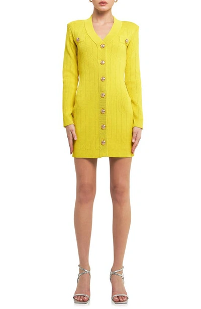 ENDLESS ROSE ENDLESS ROSE PADDED SHOULDER LONG SLEEVE BUTTON-UP SWEATER MINIDRESS 