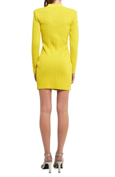 Endless Rose Padded Shoulder Long Sleeve Button-up Sweater Minidress In Yellow
