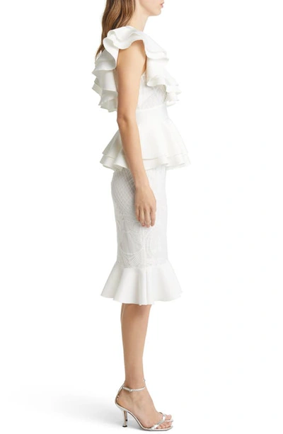 Shop Bebe Ruffle Peplum Lace Cocktail Dress In White