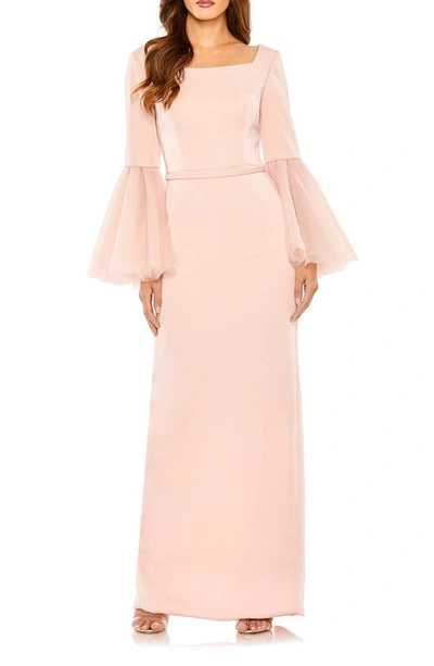 Shop Mac Duggal Square Neck Bell Sleeve Column Gown In Rose