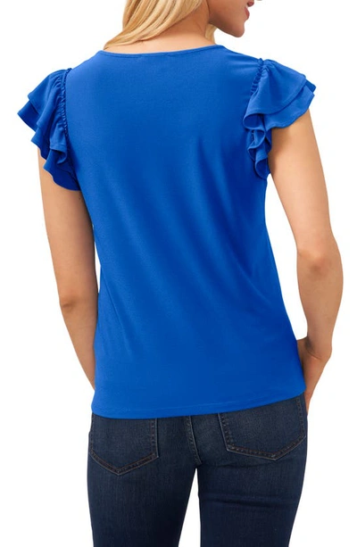 Cece Double Ruffle-sleeve Top In Deep Royal Blue