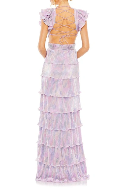 Shop Ieena For Mac Duggal Cutout Ruffle Tiered Gown In Purple Multi