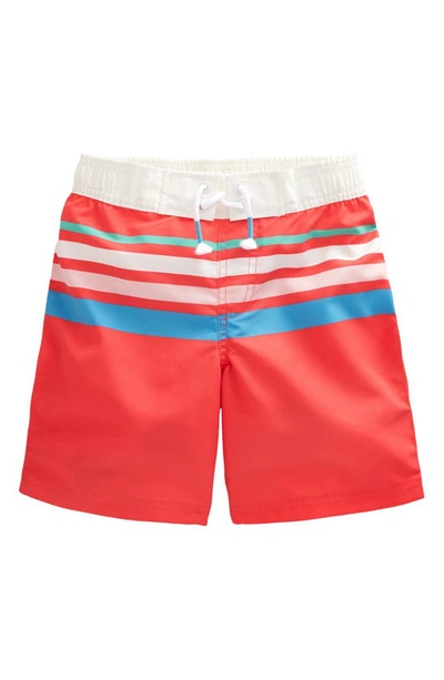 Mini Boden Kids' Stripe Board Shorts In Strawberry Tart | ModeSens