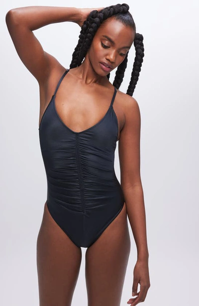 Shop Good American Always Ruched One-piece Swimsuit In Black001