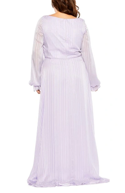 Shop Mac Duggal Metallic Stripe Long Sleeve Wrap Front Gown In Lilac