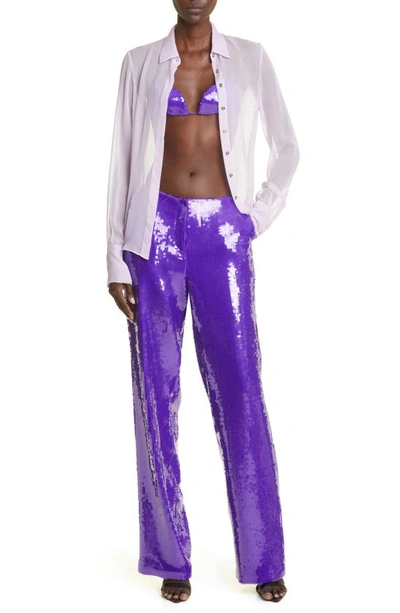 Shop Laquan Smith Relaxed Fit Sequin Low Rise Trousers In Grape