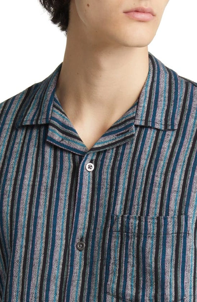 Shop Corridor Disco Stripe Short Sleeve Camp Shirt In Black