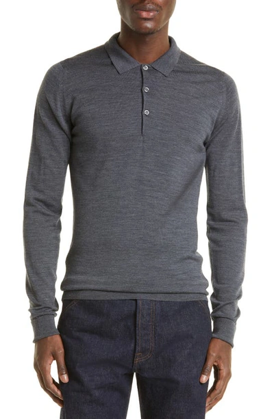 John Smedley Belper Extrafine Wool Knit Polo Sweater In Charcoal