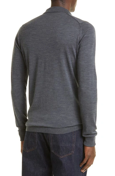John Smedley Belper Extrafine Wool Knit Polo Sweater In Charcoal