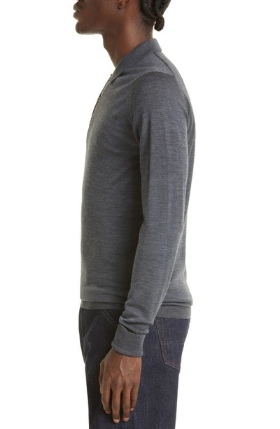 John Smedley Belper Extrafine Wool Knit Polo Sweater In Charcoal