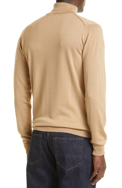 Shop John Smedley Richard Turtleneck Merino Wool Sweater In Light Camel