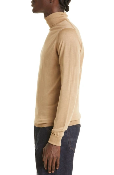 Shop John Smedley Richard Turtleneck Merino Wool Sweater In Light Camel