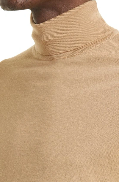 Shop John Smedley Richard Turtleneck Merino Wool Sweater In Light Camel