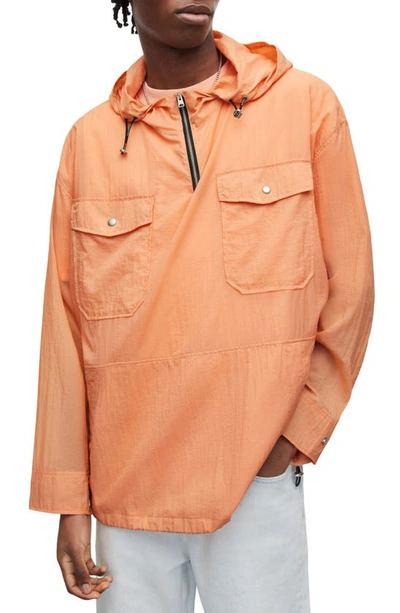 Shop Allsaints Loco Quarter Zip Hooded Anorak In Peached Orange