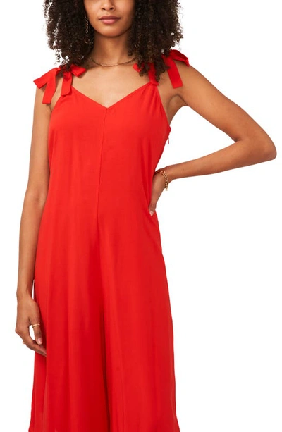Vince Camuto Tie Shoulder Asymmetric Crop Jumpsuit In Lobster Red