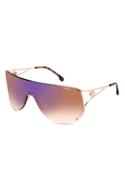 Shop Carrera Eyewear 99mm Shield Sunglasses In Gold Copper/ Brown Blue Mirror