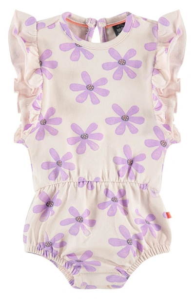 Shop Babyface Floral Ruffle Stretch Cotton Romper In Soft Pink