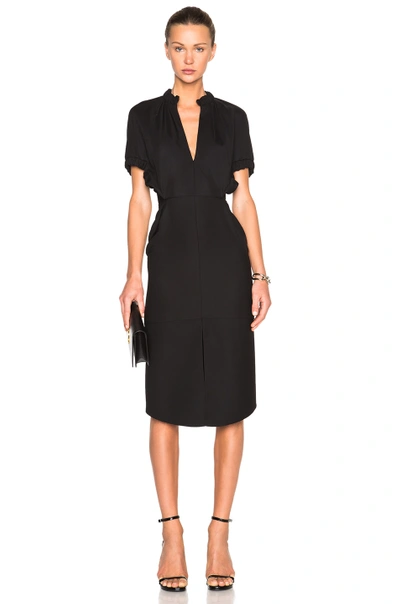 Shop Victoria Beckham Compact Microtwill Ruched Dress In Black