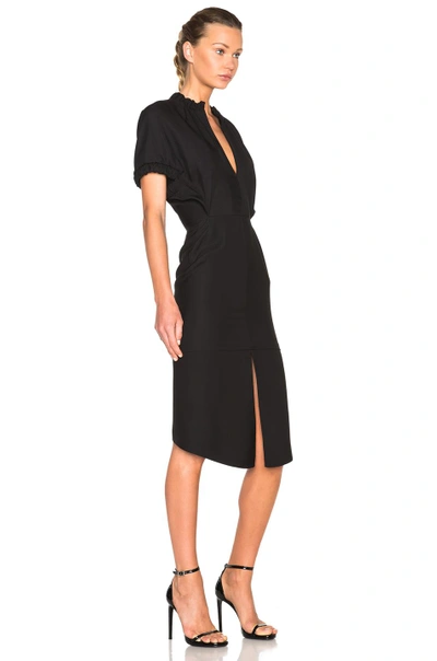 Shop Victoria Beckham Compact Microtwill Ruched Dress In Black