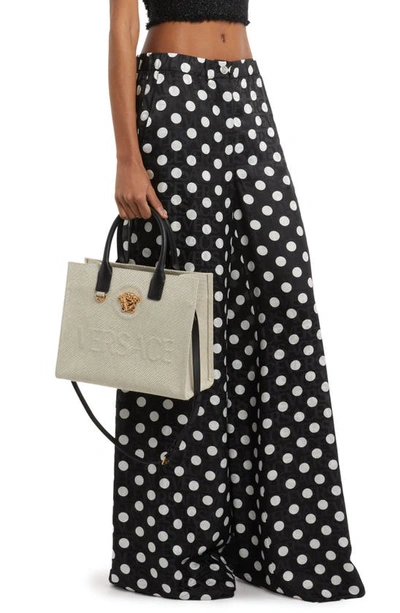 Versace Small La Medusa Logo Canvas Tote In Rope Black- Gold