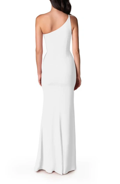 Dress The Population Amy One-shoulder Crepe Gown In Off White